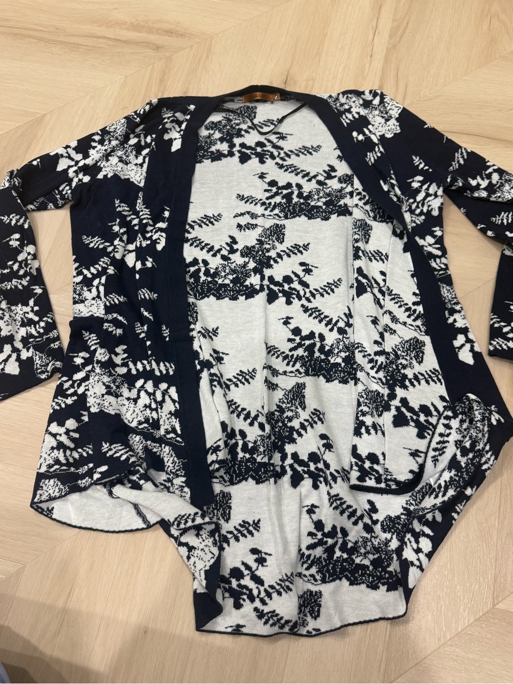 Belldini Navy and White Botanical Knit Cardigan